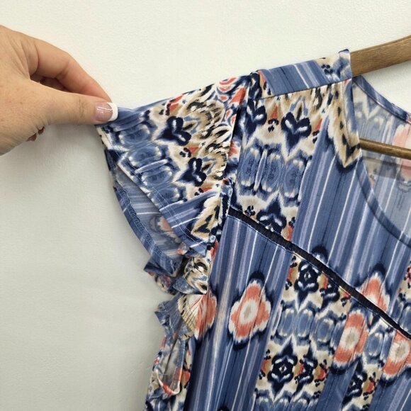 Cocomo Floral Print Tunic Short‎ Sleeve Top Womens Plus Size 2X Blue Pink Beige - Picture 7 of 13